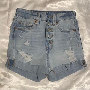 000 Aeropostale Lightwash Super High-Rise Midi Jean Shorts / FIVE BUTTONS